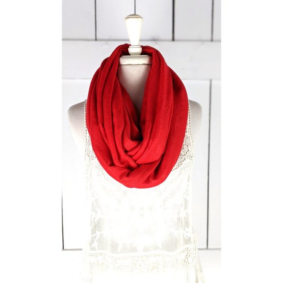 Red paisley pashmina tassel fringe infinity  loop scarf - Picture 5 of 6